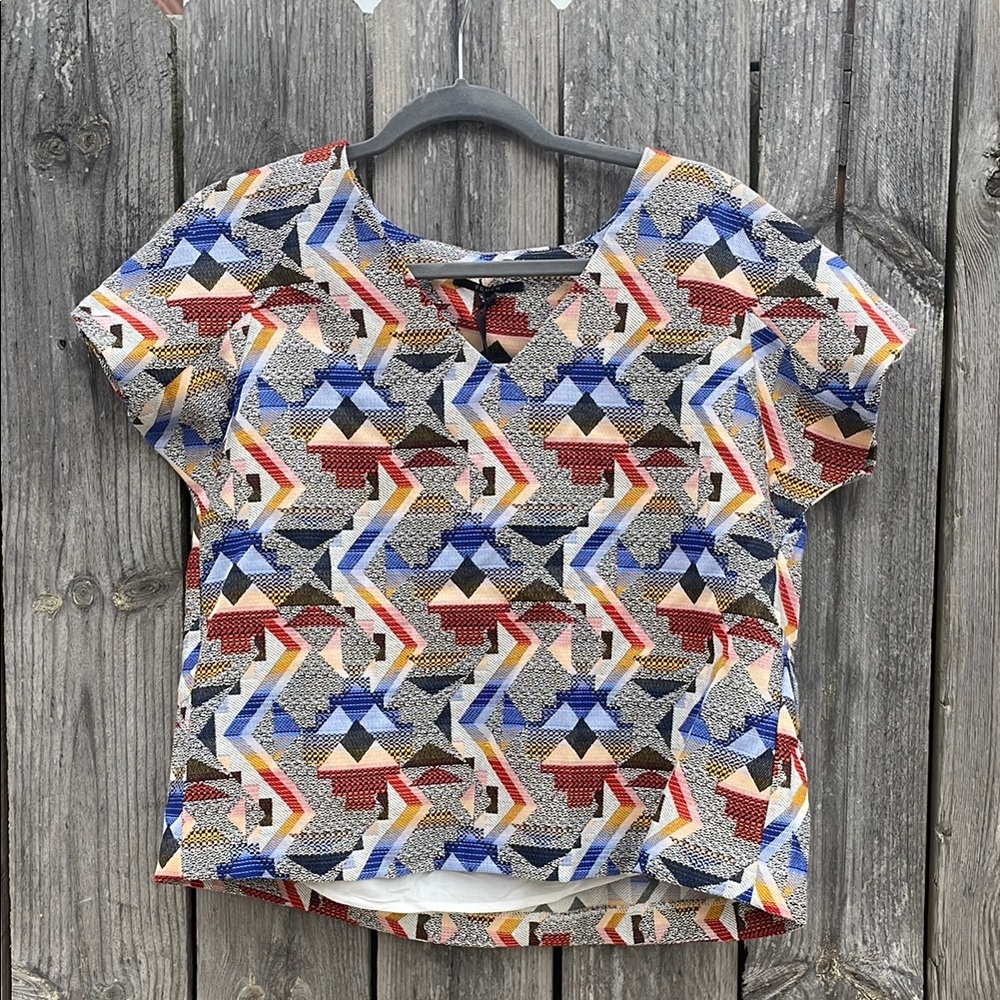 FRNCH Blue Graphic Boxy Blouse